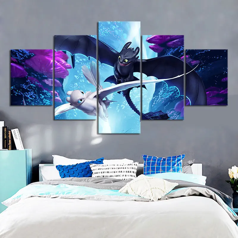 

5 Piece How To Train Your Dragon Movie Poster Toothless Wall Painting Light Fury and Night Fury Dragon Home Decor Wall Sticker