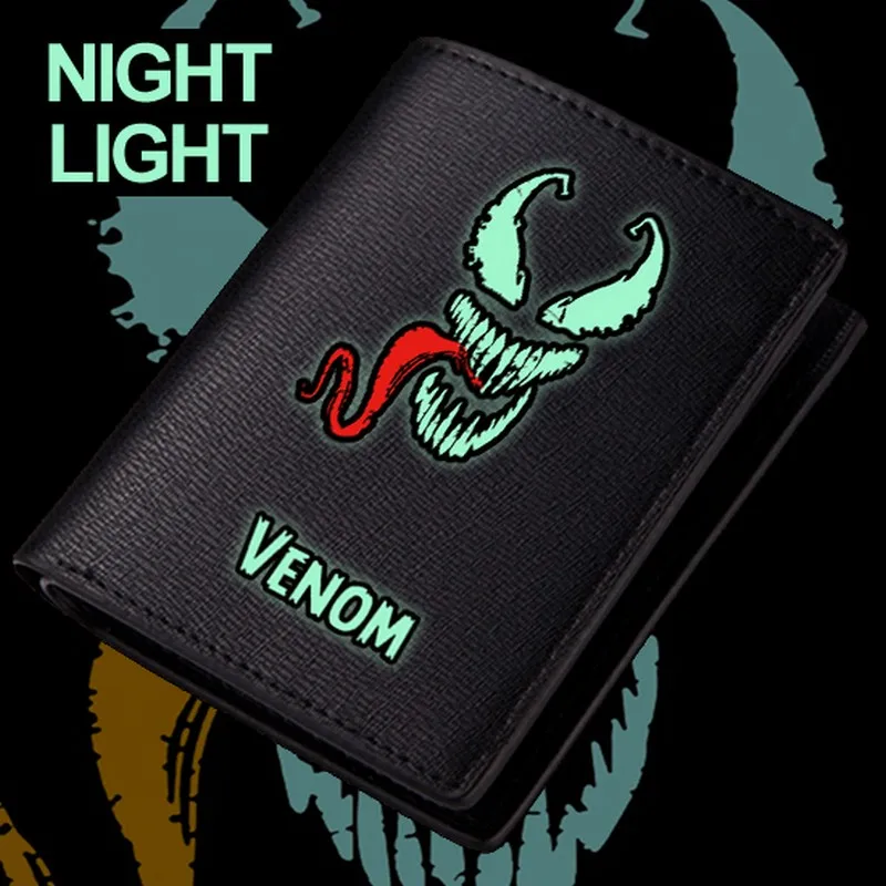 Кошелек MeanCat Marvel, супергерой, серия Deadly Guardian Venom, кошельки из искусственной кожи, длинные/короткие, размер с подсветкой - Цвет: Short-Night Light