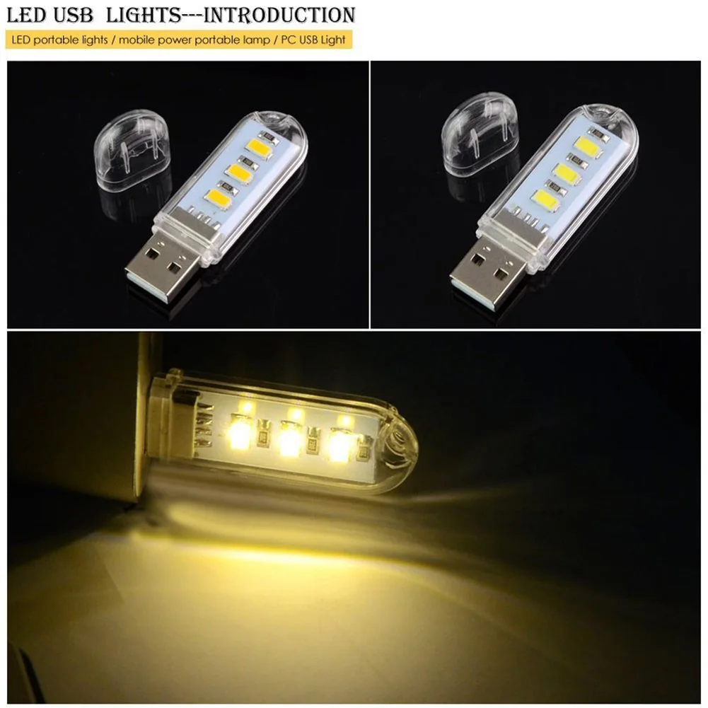 Портативная Светодиодная лампа Utra яркая 3/8 * LED мини USB настольная ночник для