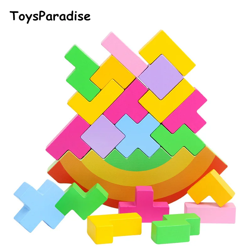 

Baby Toys Rainbow Blocks Balancing Stacking Height Wooden Toys Educational Toys Tetris Building Blocks Geometric Child Gift