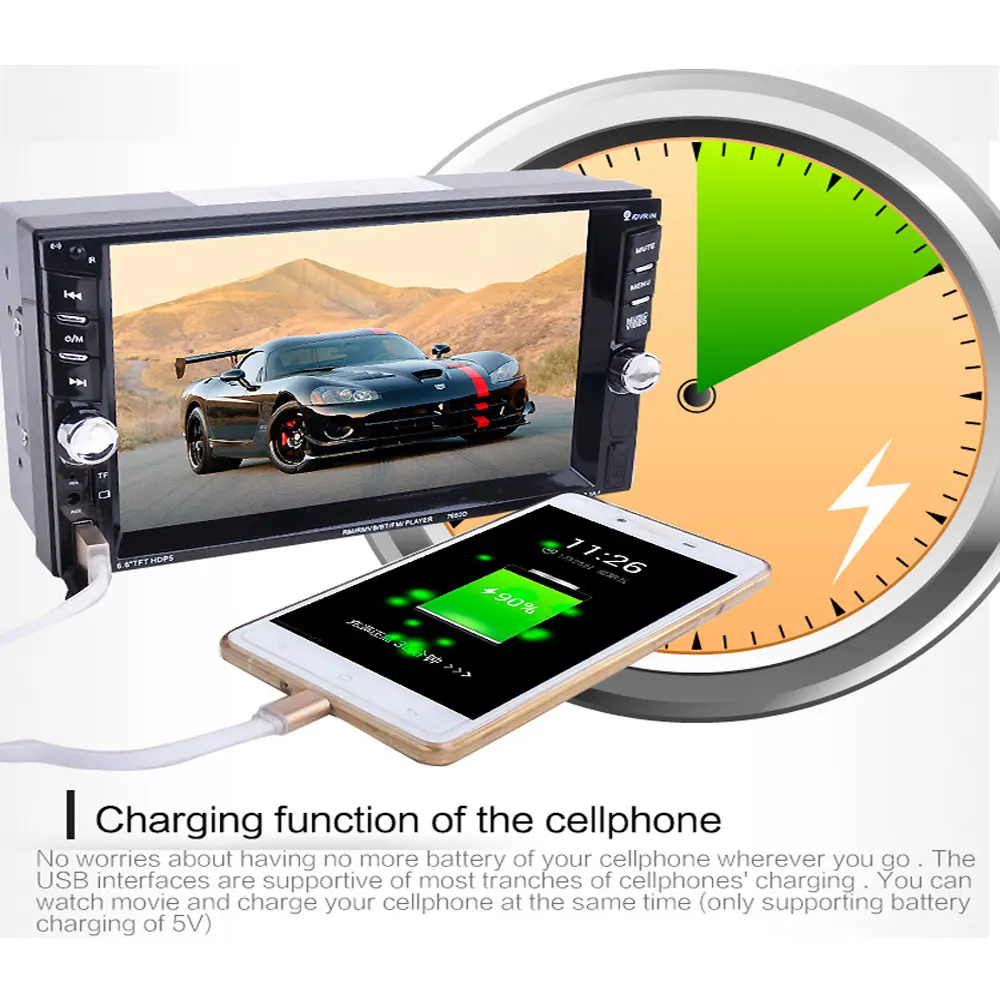 AMprmie 2 Din General Car Models 6.5'' inch LCD Touch Screen Car Radio Player Bluetooth Car Audio Support Rear View Camera 7625D