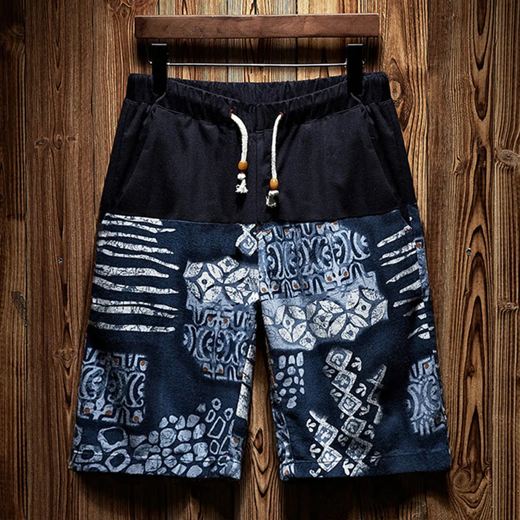 Новые мужские шорты,, повседневные пляжные шорты мужские, новые летние повседневные, в этническом стиле, свободные, хлопковые, конопли, пляжные шорты, брюки