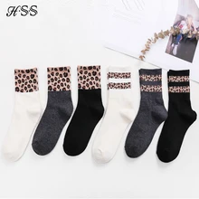 HSS бренд, 3 пары модных женских носков, хлопковые носки с леопардовым принтом, черно-белые длинные гольфы для женщин, носки в стиле Харадзюку
