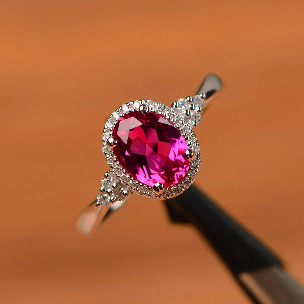 

Luxury Female Rose Red Oval Ring Fashion Bridal Finger Ring 925 Silver Wedding Jewelry Promise Love Engagement Rings For Women