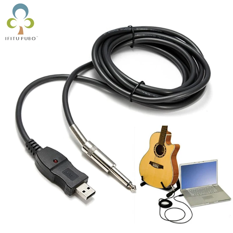 Guitar Bass 1/4 6.3mm 3M To USB Interface Link Connection PC Instrument