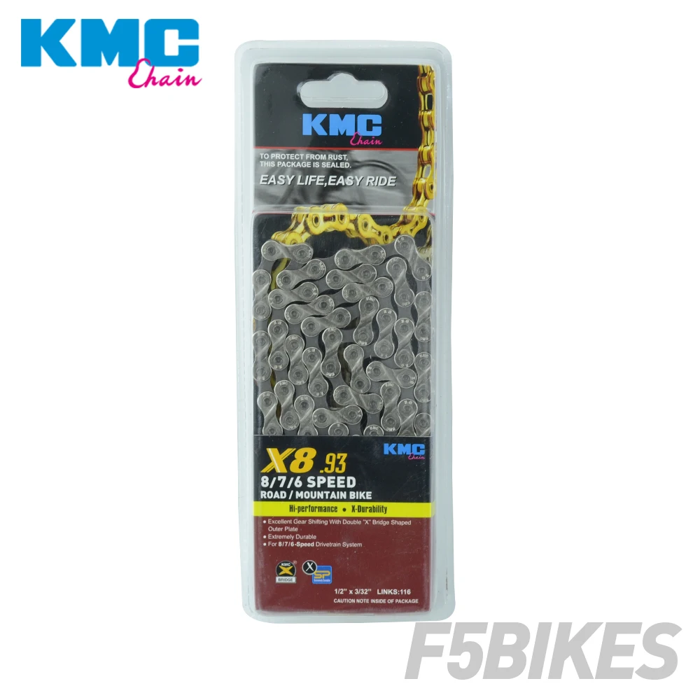 KMC X8 X9 X9sl X10 X10sl X11SL Z99 Bike Chain 9S 10S 11S Gold for MTB/Road Bike fo Shimano/SRAM 8 9 10 11 speed 116L /chain bike