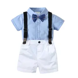 В европейском и американском стиле Одежда для маленьких мальчиков 2019 Новая летняя одежда для мальчиков рубашки с галстуком + комбинезон 2