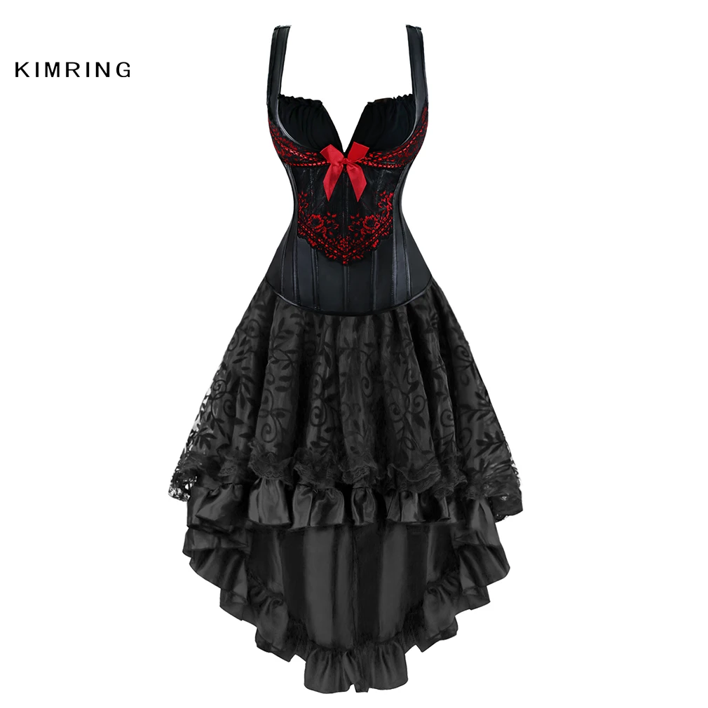 Kimring Women Steampunk Gothic Overbust Waist Trainer Corset Dress Vintage Bustier Top Corset Dress Corset and Bustiers