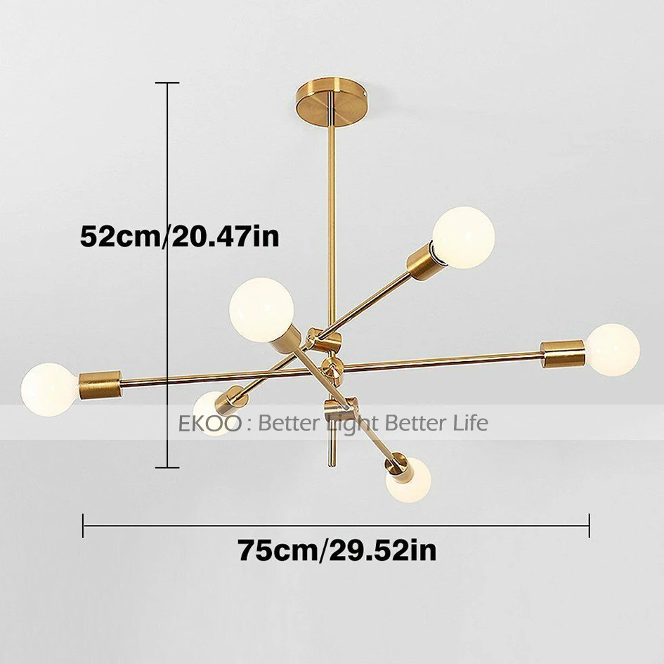 EKOO современный латунный Sputnik 6 светильник s люстра потолочный светильник светодиодный светильник домашний декор для гостиной столовой