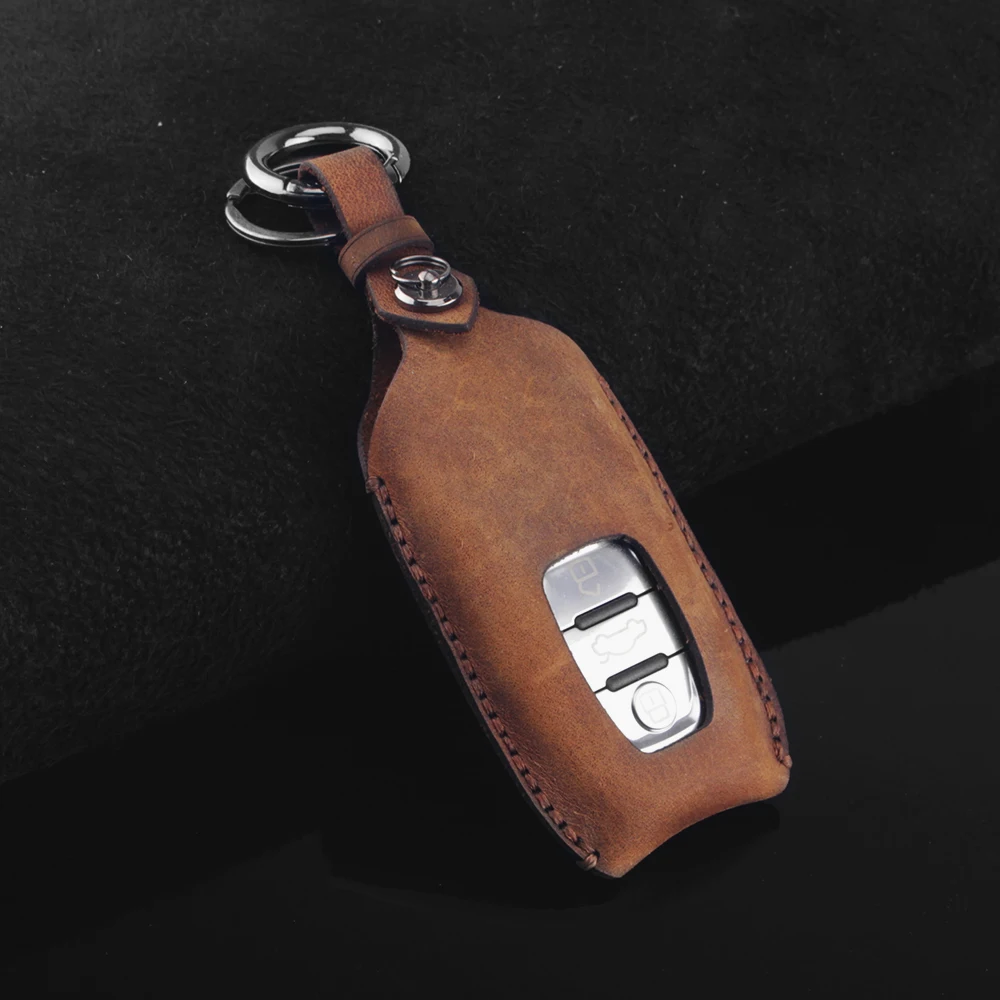 Chaveiro de Couro Chave do Carro da Tampa do Case Fob para Audi Dandkey Genuíno q5 a5 a6 a7 s5 s6 c7 s7 s8 q7 a4 b7 b8 b9 Bolsa Chave A4l A6l A8l 7 Cheap Estojo de chaves p carro