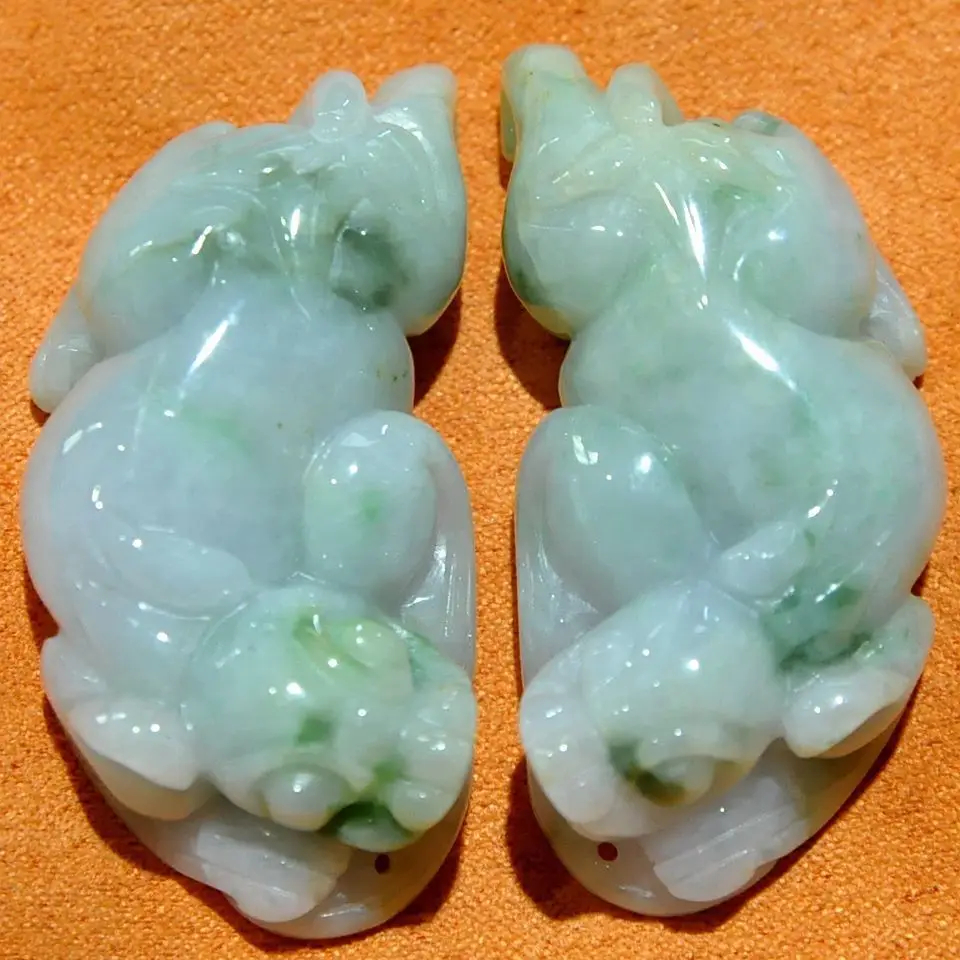 

Certified natural "Grade A" Light Green+Tawny Emerald Jade Pendant ~ Pi Xiu 10.19
