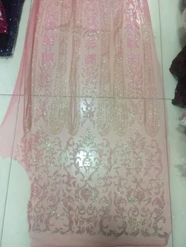 

5 yards glued glitter lace fabric on sale SH-002 embroidery mesh material for evening dress in rose