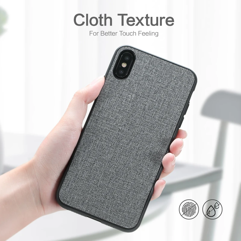 FLOVEME Classic Cloth Case For iPhone XS Max XR Luxury Soft Silicone Phone Cases For iPhone X 7 8 Plus 6 6s Fabric Cover Coque