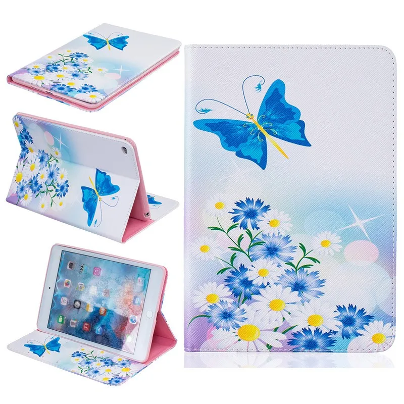 Cute Bear Pig Wallet Case For  Ipad Mini 4 Case Kids Beautiful Butterfly Flower PU Leather Stand Pocket Tablet Cover Case 7 (67)