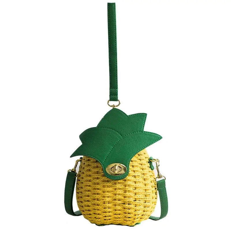 

Hot Summer Straw Bag Pineapple Shape Single Shoulder Woven Bag Cute Handmade Crossbody Handbag Purse Girls Knitted Beach Bags