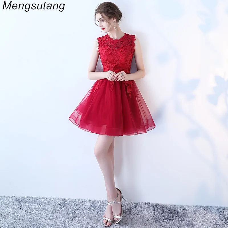 

Robe de soiree Wine Red Slim with Appliques Short Evening Dress Elegant Lace vestido de festa Banquet Party Prom formal dresses
