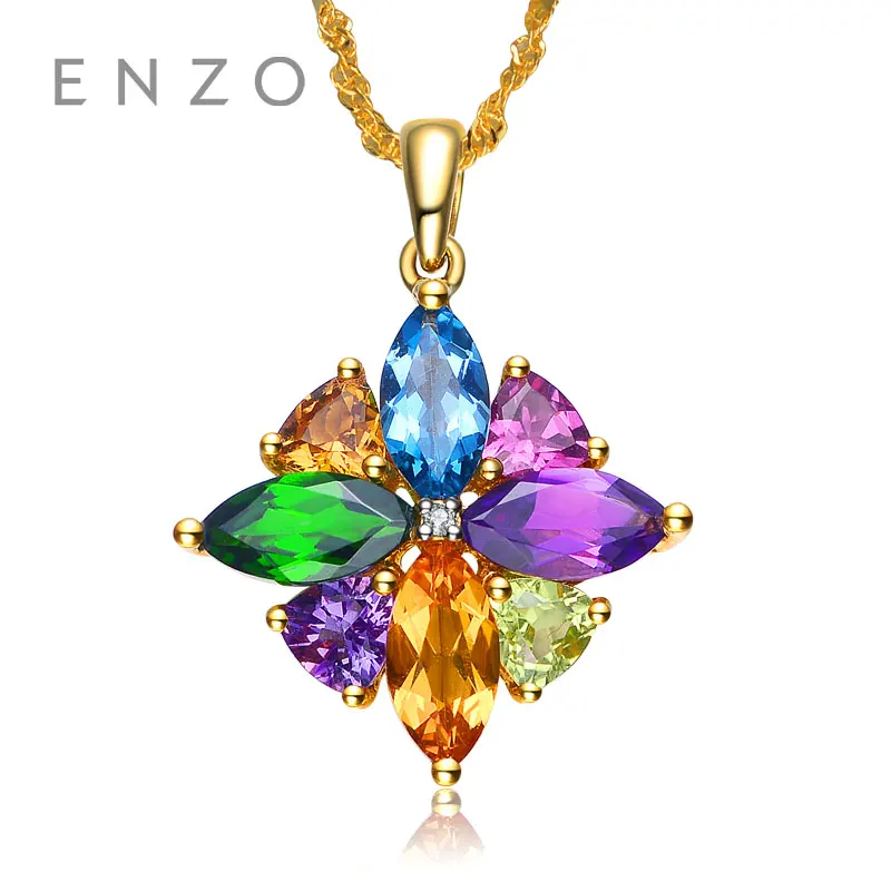 ENZO 18K Gold Pendant Natural Colourful Crystal Pendant With and Fancy