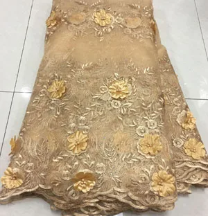 

High Quality Nigerian 3D Wedding Lace Fabric gold Latest African Laces 2019 French Net Lace Fabric With bead for Dress ESH013