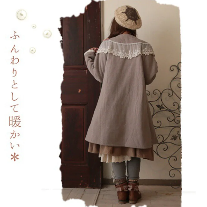 Japanese Winter Mori Girl Coat Women's Snow Flower Appliques Lace Layer Decorate Cotton Long Sleeved Female Kawaii Coats A140 Japanese Winter Mori Girl Coat Women's Snow Flower Appliques Lace Layer Decorate Cotton Long Sleeved Female Kawaii Coats A140