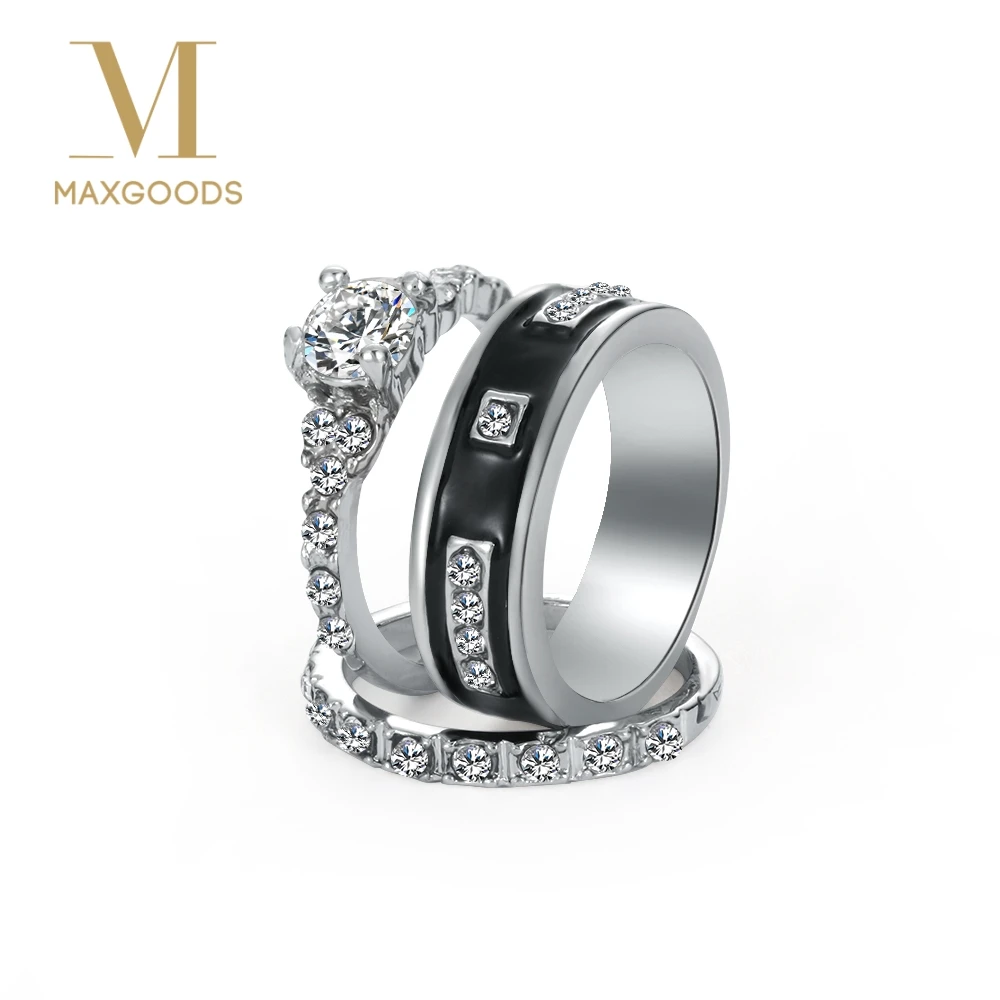 

Fashion Crystal CZ Stone Wedding Engagement Rings for Couples Stainless Steel Ring for women men Jewelry