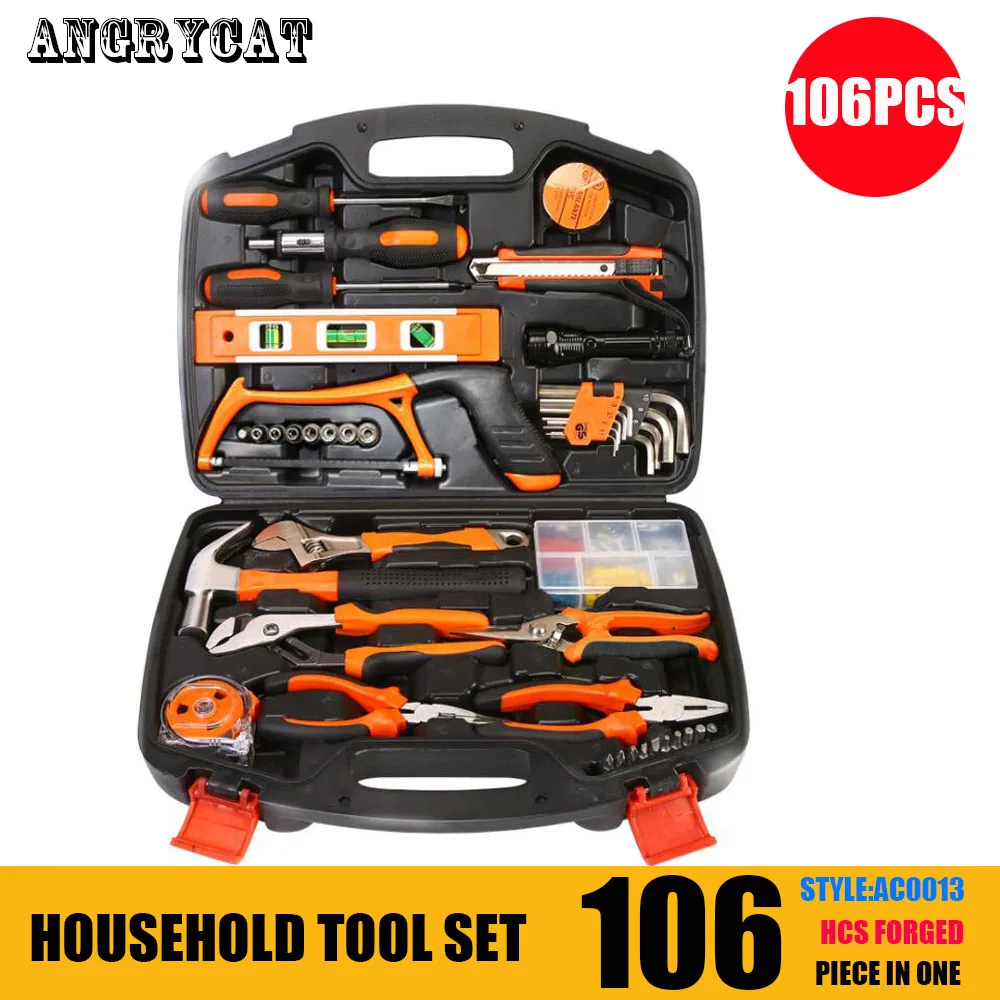 

106 PCS Hand Tool Set General Household Hand Tool Kit with Plastic Toolbox Storage Case Hammer Plier Screwdriver Knife