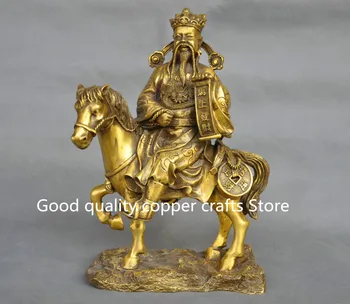 

China Folk God Of Wealth Mammon Dragon Ride Horse brass Statue