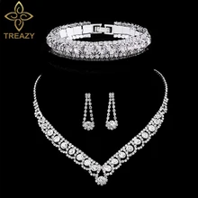 TREAZY Silver Plated Crystal Wedding Jewelry Set for Women Gifts Rhinestone Choker Necklace Earrings Bracelet Bridal Jewelry Set