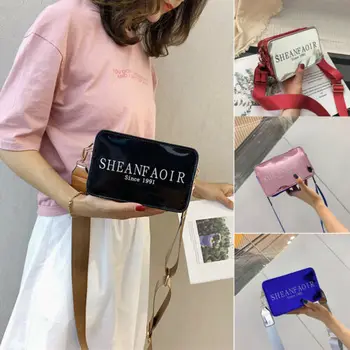 

Womens Ladies Glossy Patent Leather Shoulder Tote Bag Wide Strap Handbag