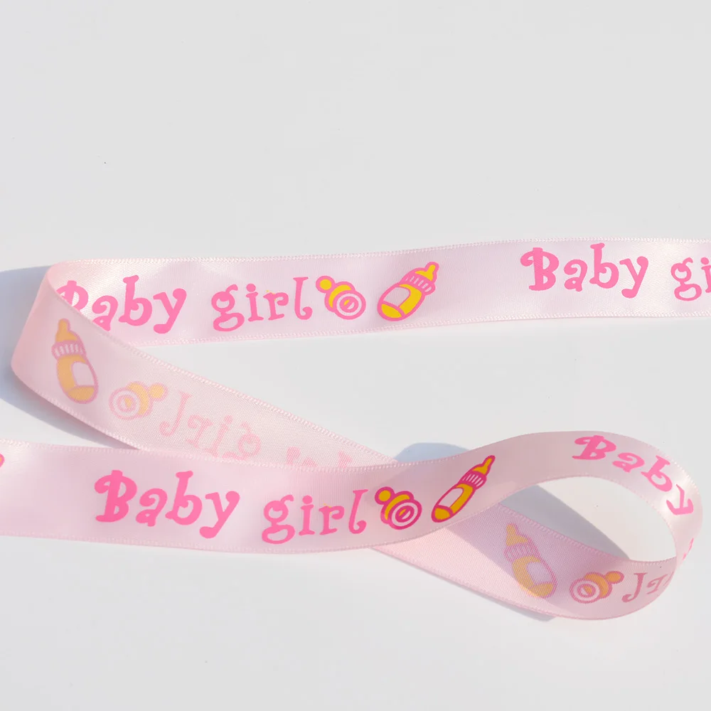 10 метров синий и розовый это мальчик девушка печатные ленты для маленьких девочек мальчиков атласные ленточки Baby Shower крещение подарок