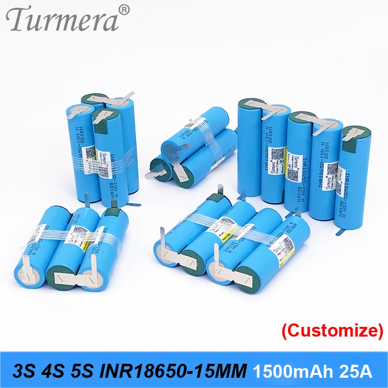 

3S 12.6V 4S 16.8V 5S 18V Battery Pack INR18650-15MM 1500mah 25A Discharge Current for shura screwdriver battery (customize)