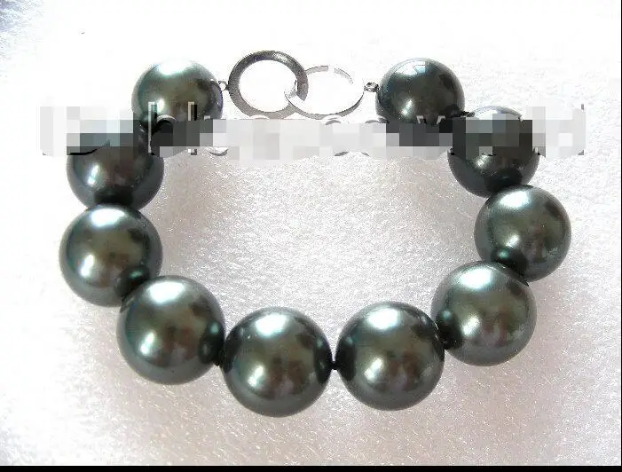 

Hot selling free shipping******** WONDERFUL huge 20mm round black south seashell pearls bracelet b1383