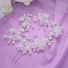 TREAZY 6 шт./лот элегантные женские свадебные Хрустальная искусственная жемчужина белые цветочные шпильки заколка для волос головное украшение свадебные аксессуары