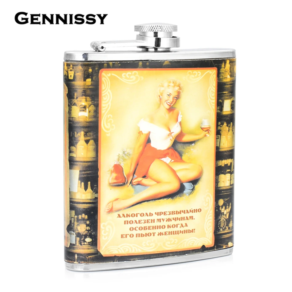 

GENNISSY Bar Girl Printed Classic/Sexy Hip Flask 7oz Single Portable Refinement Stainless Steel Whisky Alcohol Flask For Man