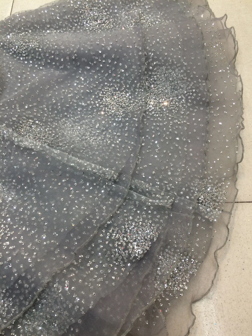 Grey glued glitter india african sparkle mesh lace fabric for lady