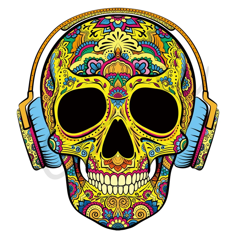 DJ Skull Head Iron-On Transfer Easy Print By Household Irons Parches Ropa T-Shirt Diy Decoration Patches For Clothes
