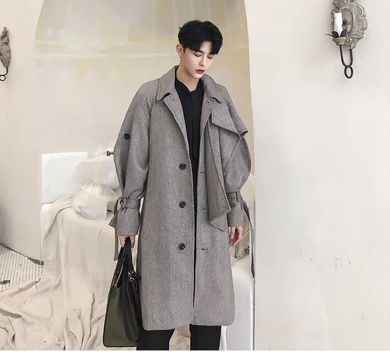  Trench Coat Men Streetwear Punk Rave Gothic Long Jacket  (22)
