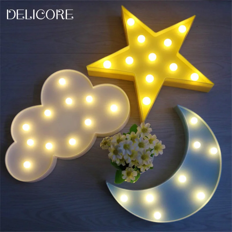 DELICORE Lovely Cloud Light 3D Звезда Луна ночной свет светодиодный милый шатер знак для детей