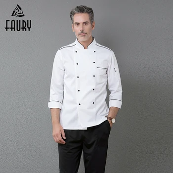 

High Quality White Top Chef Restaurant Kitchen Work Jacket Long Sleeve Men Cooking Coat Double Breasted Cozinha Uniform Clothing