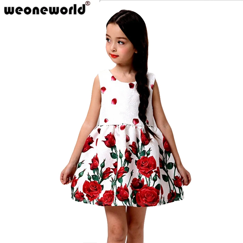 WEONEWORLD Princess Girls Dress 2018 New Fashion Rose Flower Print