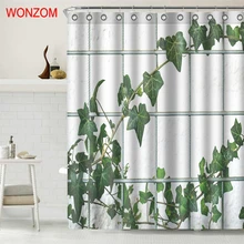 WONZOM Window Leaves Waterproof Shower Curtain Fabric Bathroom Decor Decoration Cortina De Bano Polyester Bath Curtain With Hook