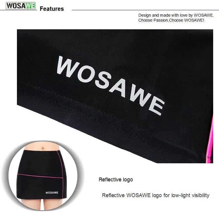 WOSAWE велосипедная мини-юбка женская велосипедная плиссированная юбка и шорты MTB горная дорога велосипедная сексуальная юбка с 4D гелевой подкладкой, черный