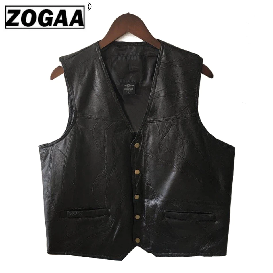 

Mens Waistcoat Black Biker Vest Genuine Leather Motorcycle Rock Sleeveless Jacket Male Autumn Plus Size Clothing 4XL For Men