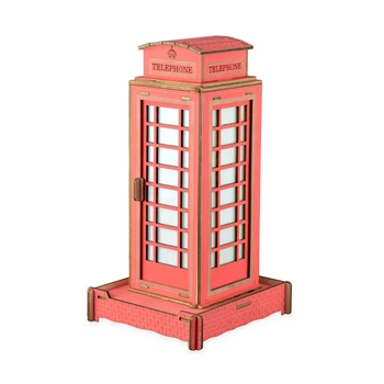 

3D Wooden Puzzle British Telephone Booth Children Educational Wood Craft Puzzle Kit Jigsaw Puzzle Colorful