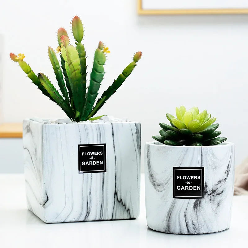 

2019 New Ceramic Succulent Cactus Planter Pot Set nordic Marble decoration home Home Decoration Desktop Windowsill Bonsai Pots
