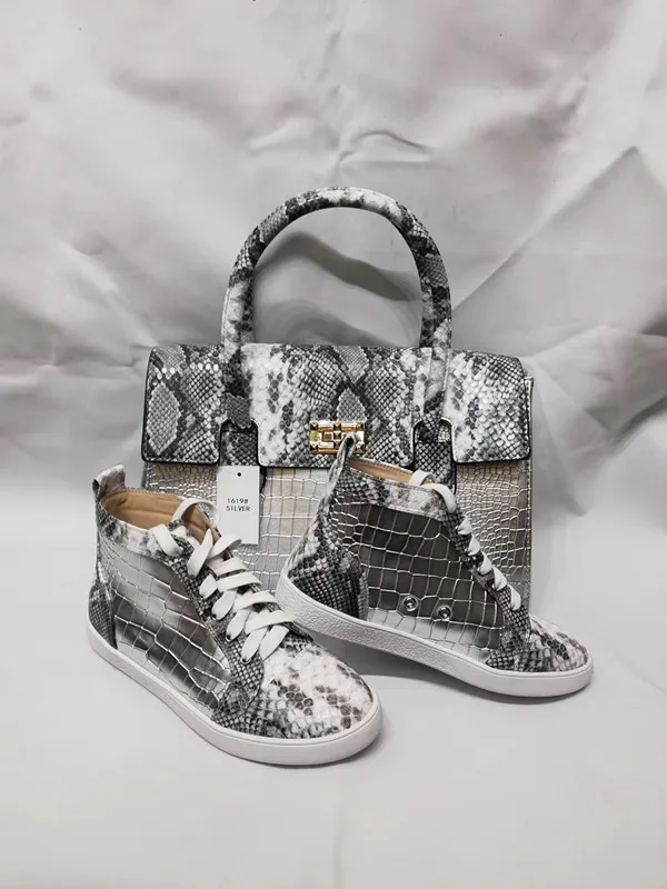 Latest Match Blue&Snake Leather Shoes With Handbag Sets Top Grade With Big Bag Hot Selling! 36-44 WENZHAN Wholesale A812-1