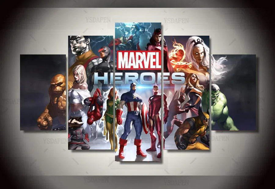 5 panel large HD printed oil painting marvel heroes game canvas print