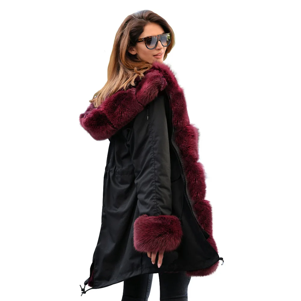 U-SWEAR, зимняя куртка для женщин, хлопковое стеганое меховое пальто с капюшоном, повседневные женские теплые парки, женские зимние пальто, Jaqueta Feminina