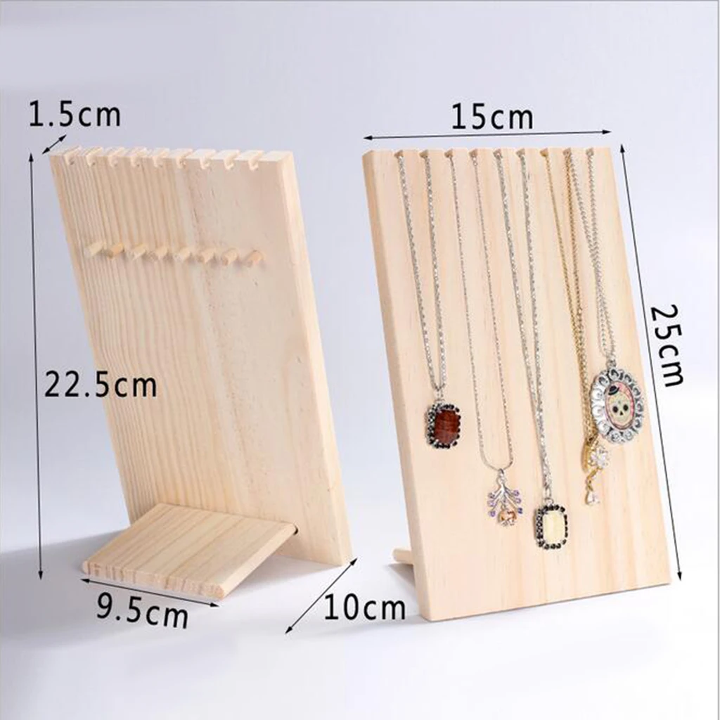  Retro Wood Necklace Display Stand Wooden Jewelry Organizer Shows Retail Shelf 9 Hooks 24.5 x 15cm