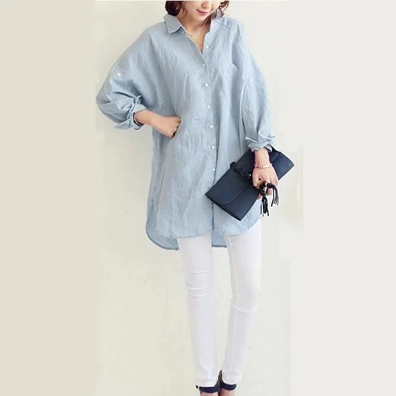 

Modern Lady Blouse Office Lady Workwear Long Top Blouse Solid Turn-down Collar Long Plus Size Elegant Women Blouse