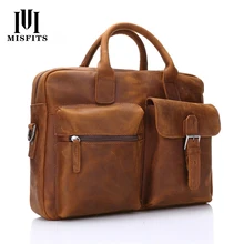 Мужской портфель из натуральной кожи Crazy Horse, сумка-портфель для мужчин, модная деловая сумка для ноутбука большой емкости